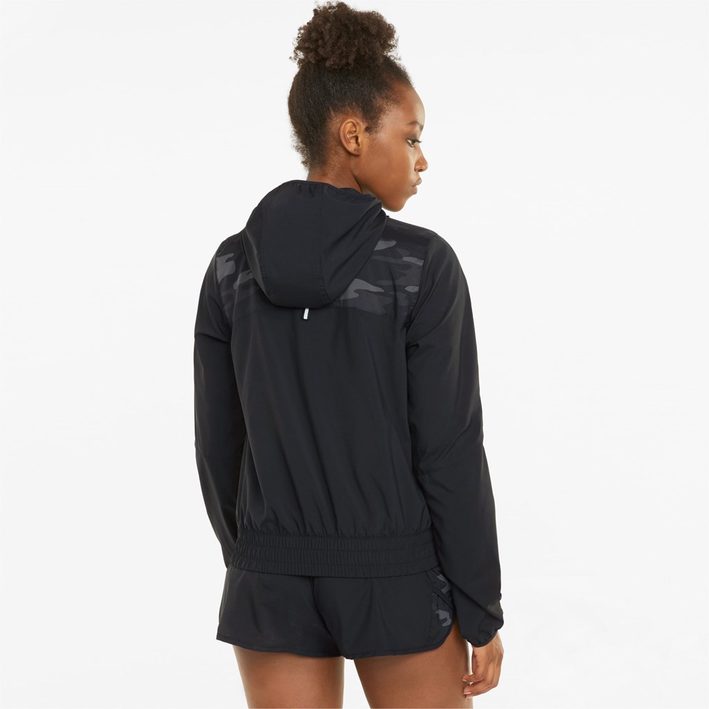 Black Puma Graphic Hooded Running Women's Jacket | 6857GZEVT