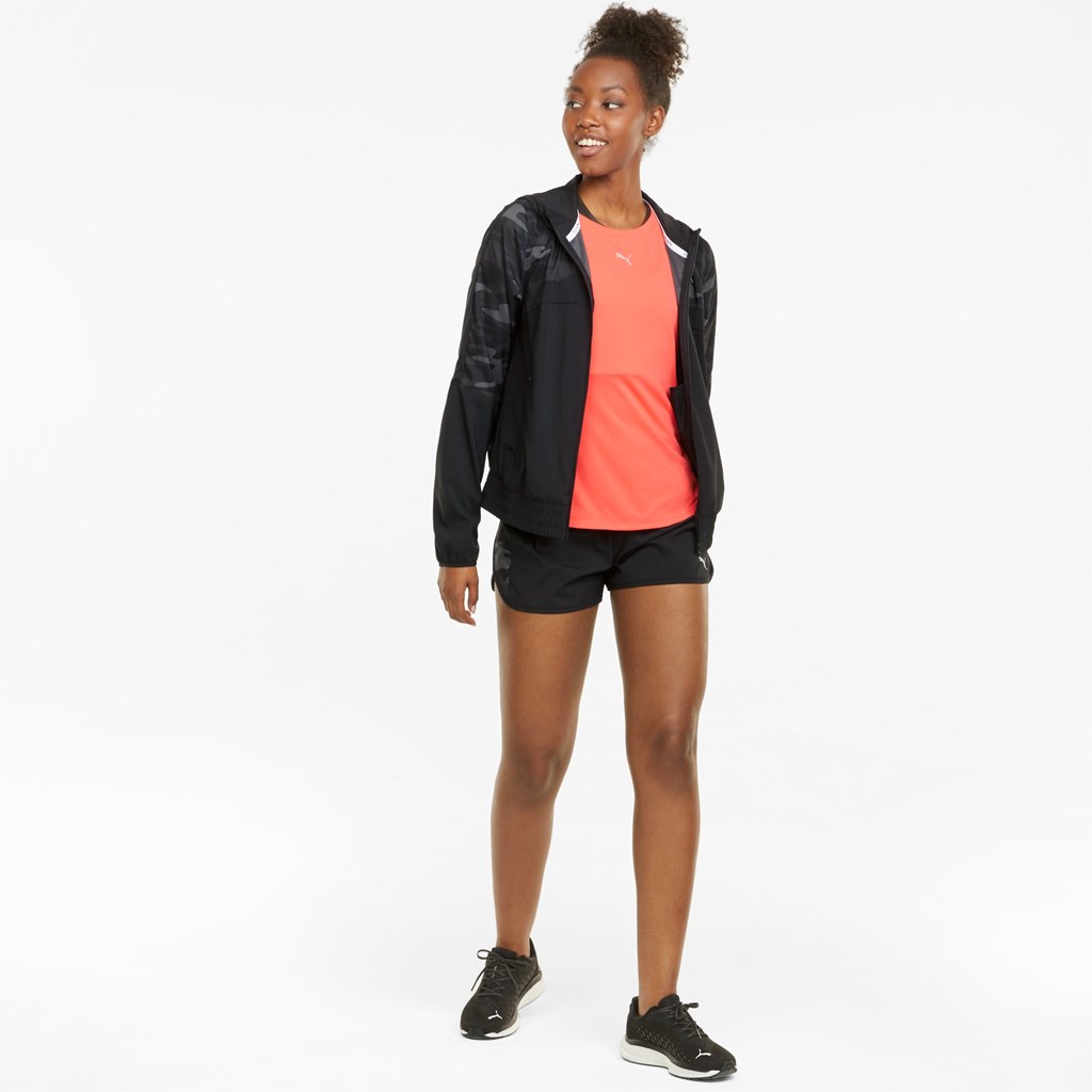 Black Puma Graphic Hooded Running Women's Jacket | 6857GZEVT