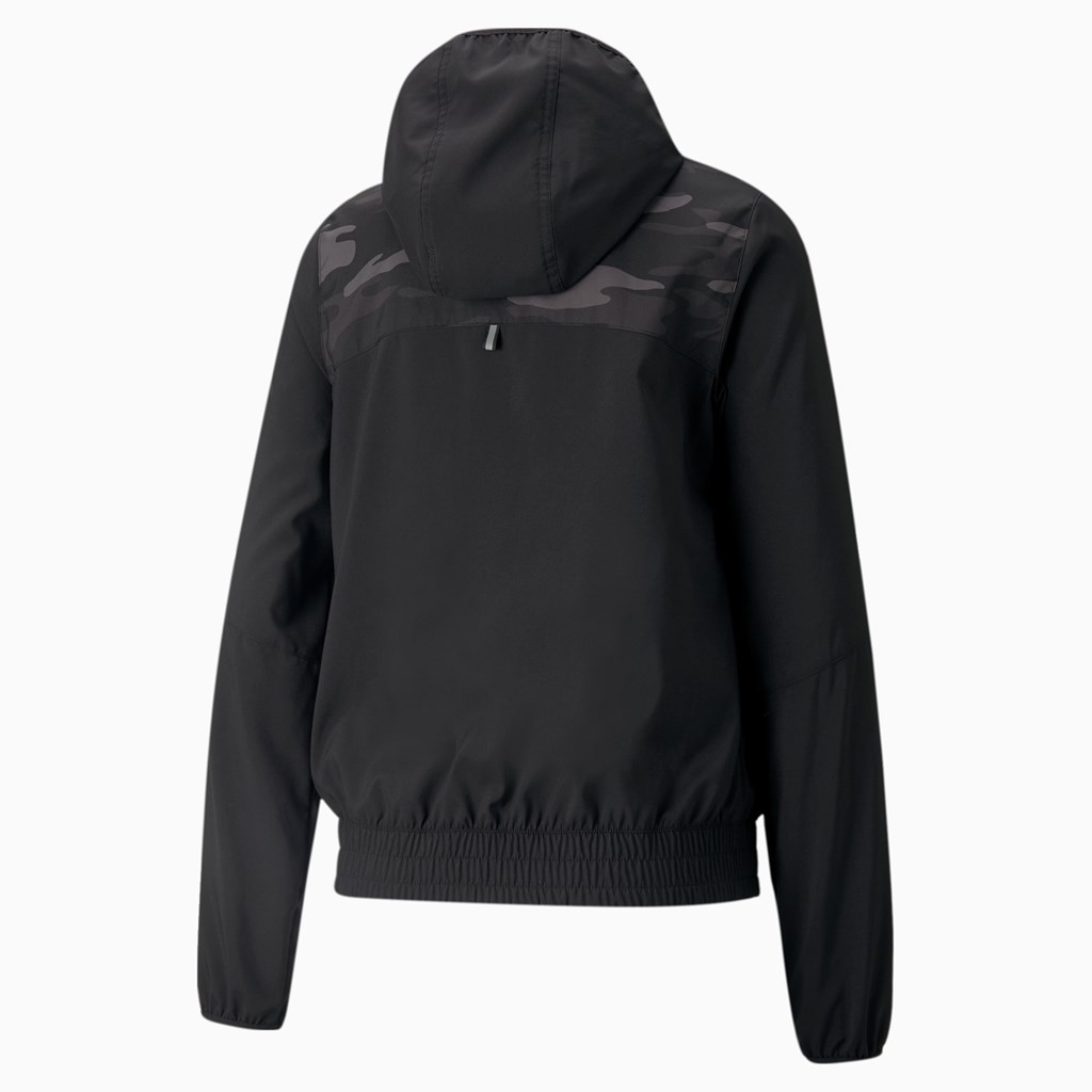 Black Puma Graphic Hooded Running Women's Jacket | 6857GZEVT