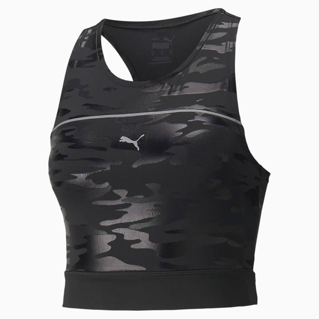 Black Puma High Shine Cropped Running Women's Tank Top | 6092WXOED