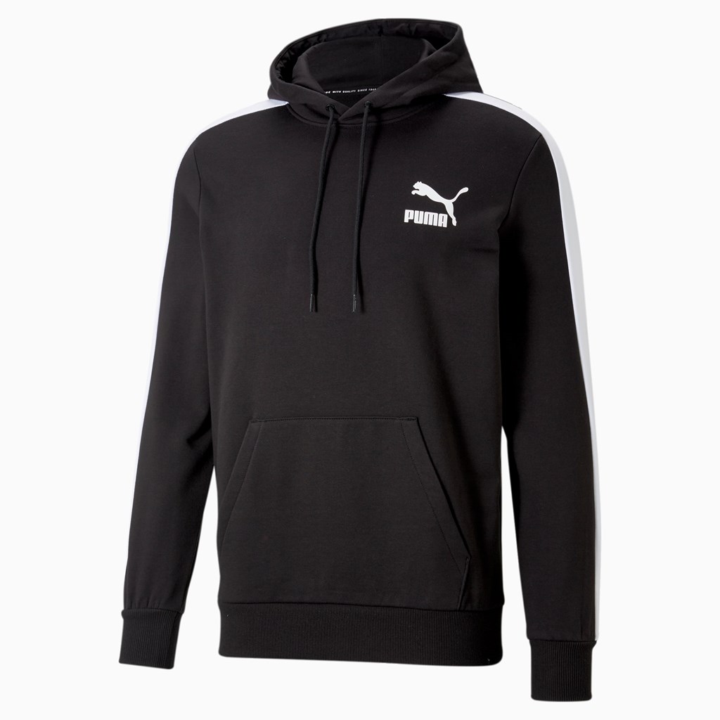 Black Puma Iconic T7 Men's Hoodie | 0314YJARU