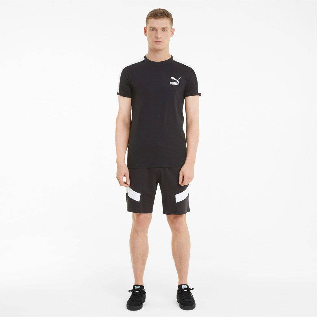 Black Puma Iconic T7 Men's Tee | 3049VQKHZ