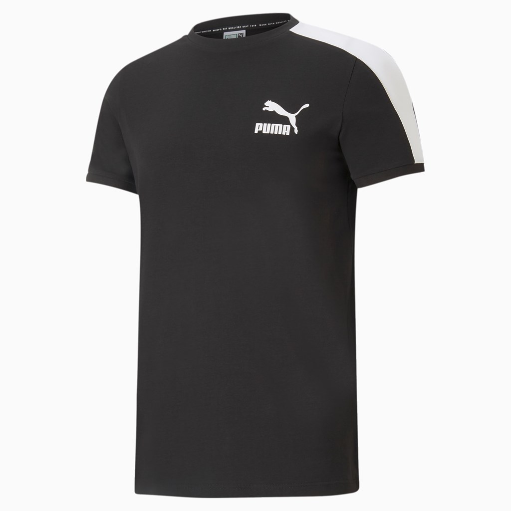 Black Puma Iconic T7 Men's Tee | 3049VQKHZ