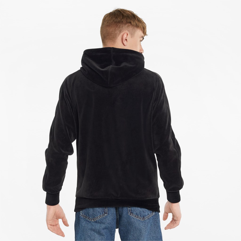 Black Puma Iconic T7 Velour Men's Hoodie | 6702HXVSI