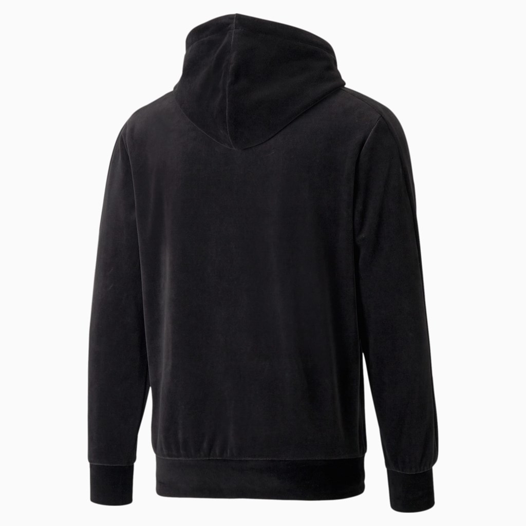 Black Puma Iconic T7 Velour Men's Hoodie | 6702HXVSI