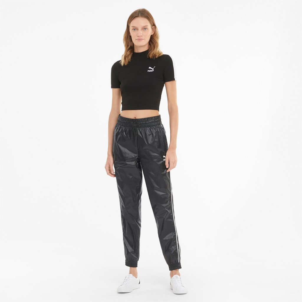 Black Puma Iconic T7 Woven Track Women's Pants | 3790JQEKH