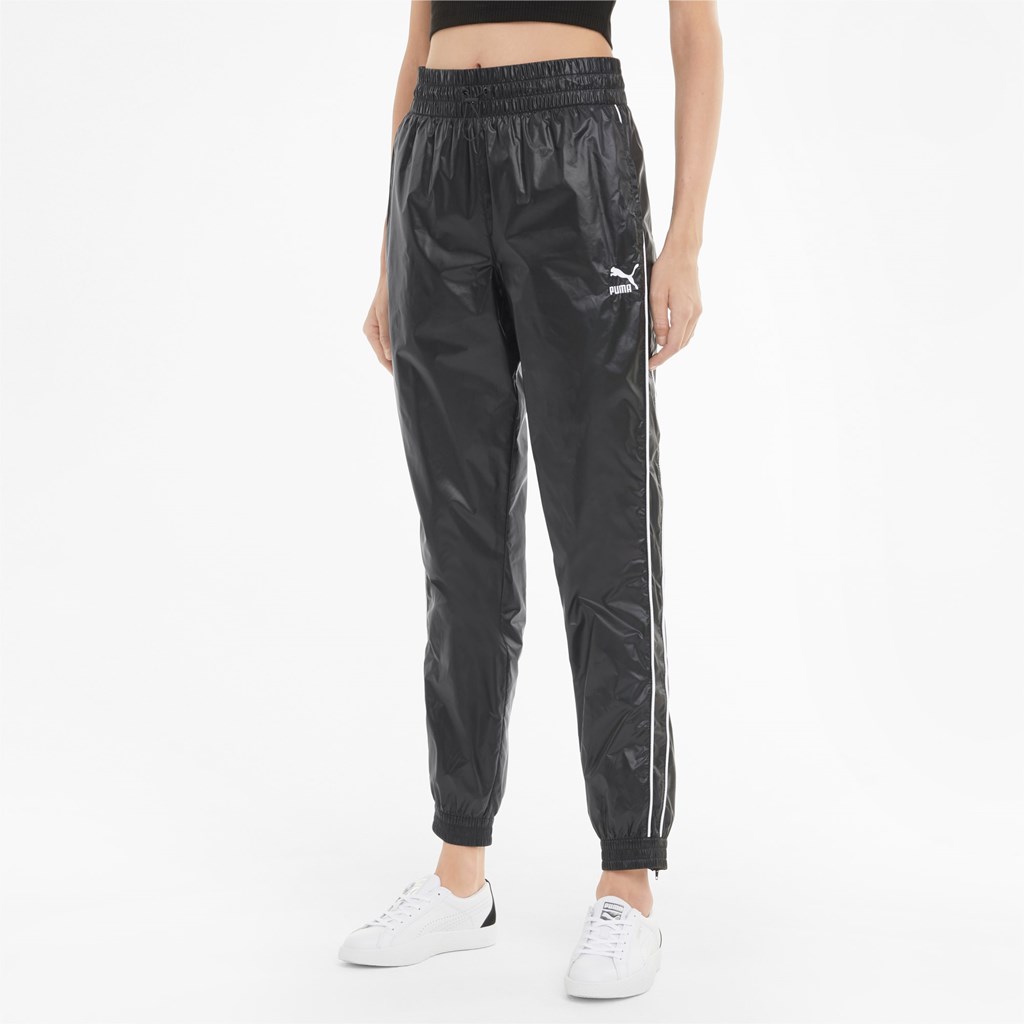 Black Puma Iconic T7 Woven Track Women\'s Pants | 3790JQEKH