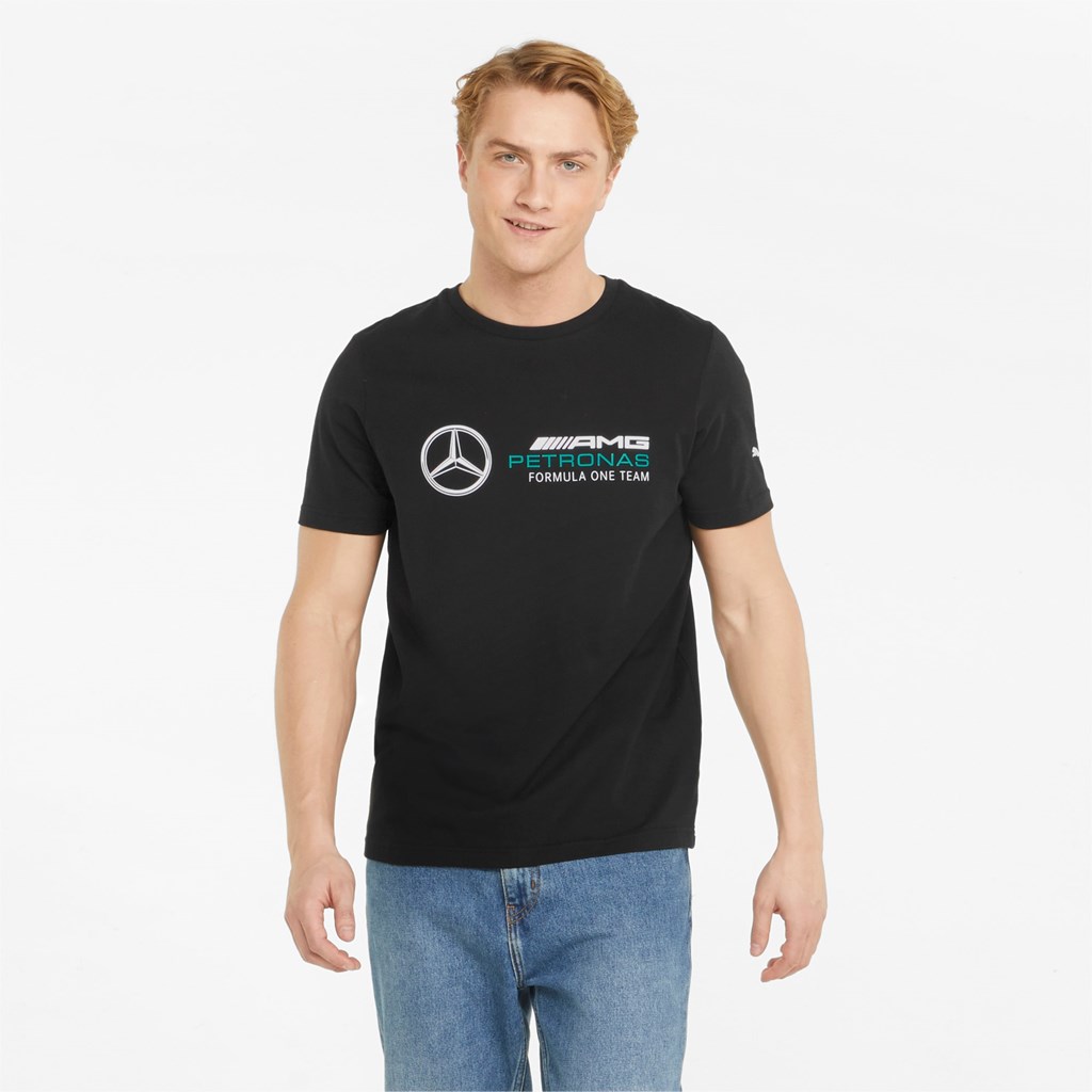 Black Puma Mercedes F1 ESS Logo Men\'s Tee | 8642OJSZR