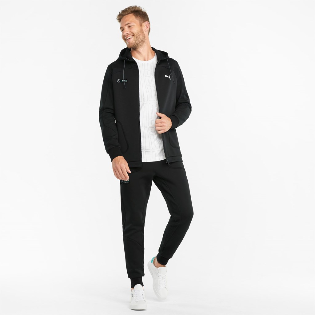 Black Puma Mercedes F1 Hooded Sweat Men's Jacket | 7392OJRYF