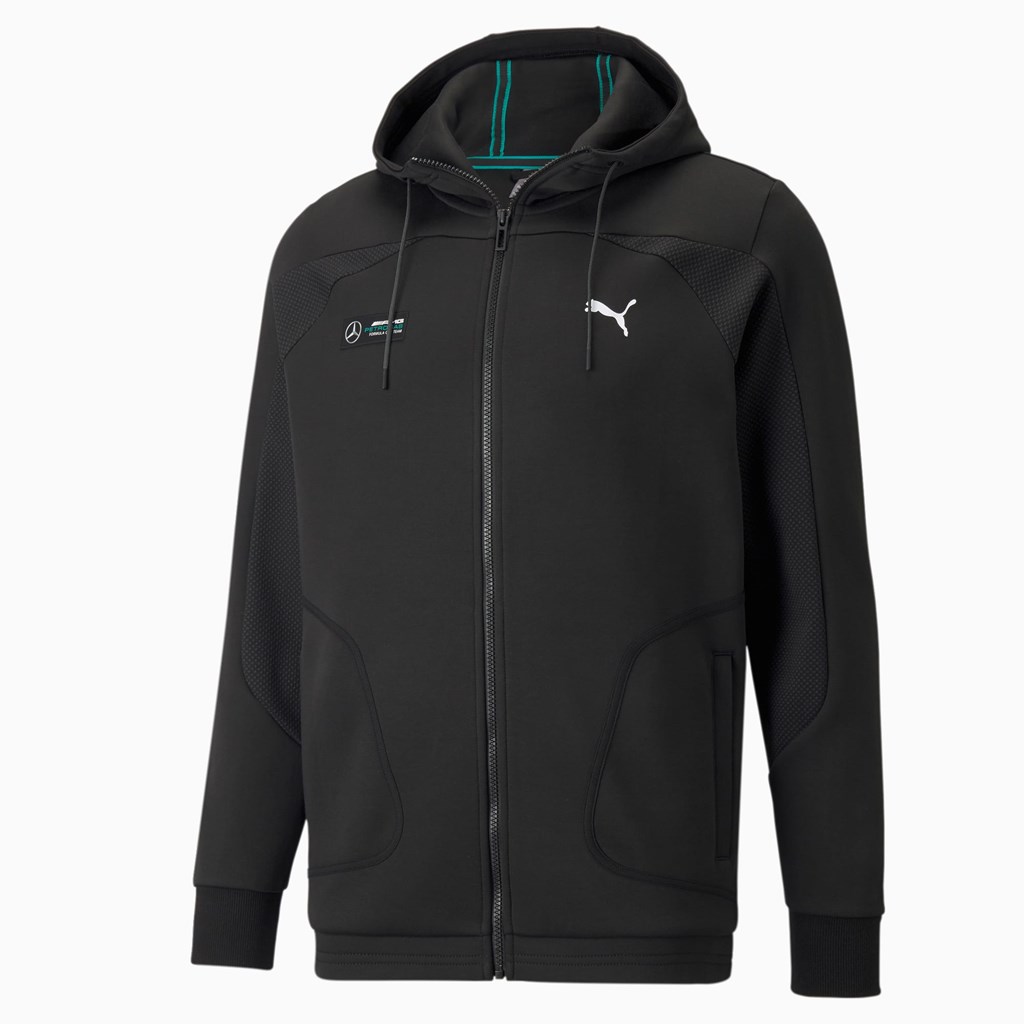 Black Puma Mercedes F1 Hooded Sweat Men's Jacket | 7392OJRYF