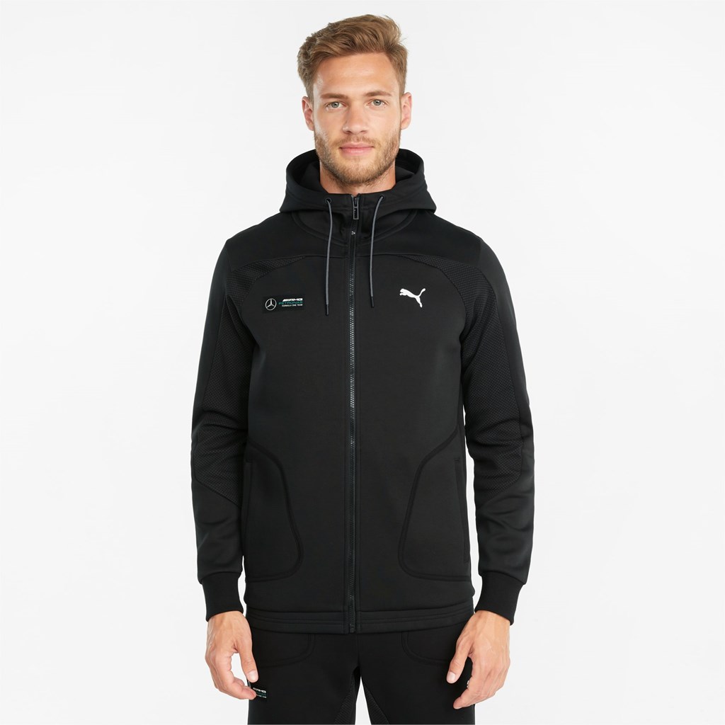 Black Puma Mercedes F1 Hooded Sweat Men\'s Jacket | 7392OJRYF