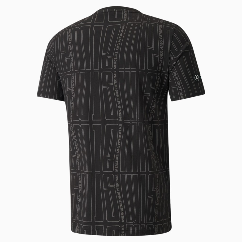 Black Puma Mercedes F1 Printed Logo Men's Tee | 4071CBLHZ