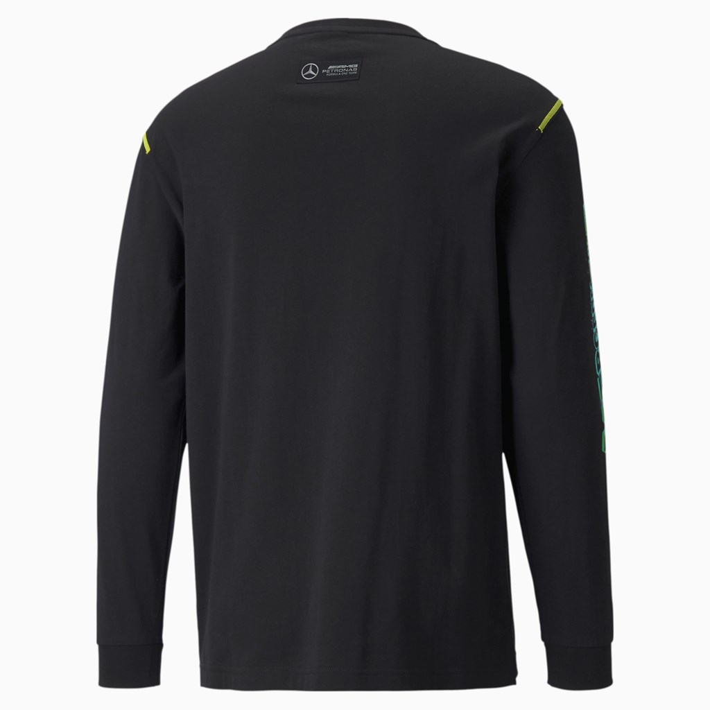 Black Puma Mercedes F1 Street Graphic Long Sleeve Men's Tee | 7315JIXEZ