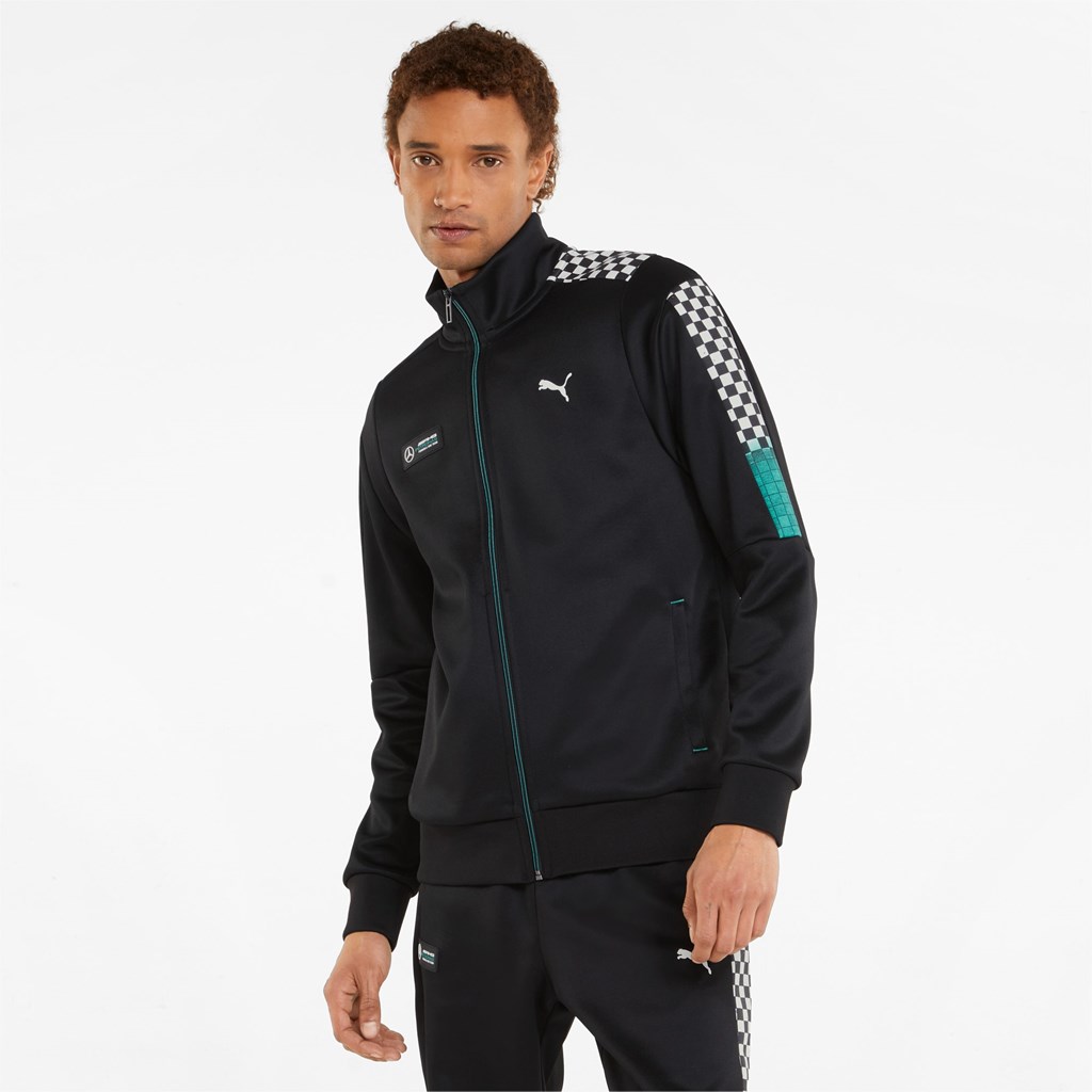 Black Puma Mercedes F1 T7 Track Men\'s Jacket | 6435FATKW