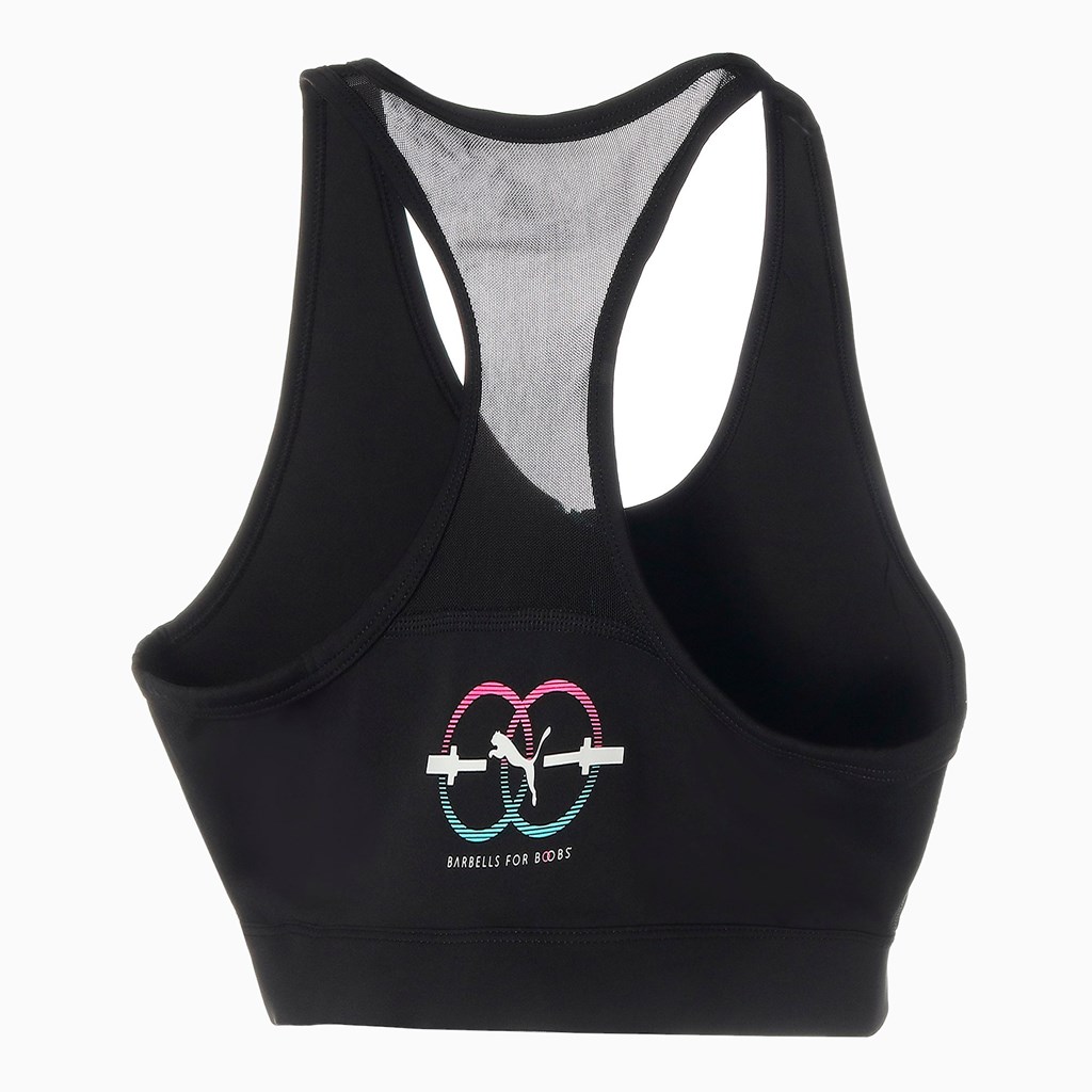 Black Puma PUMA x BARBELLS FOR BOOBS Zip Front Training Women's Sports Bra | 8021ULVEB