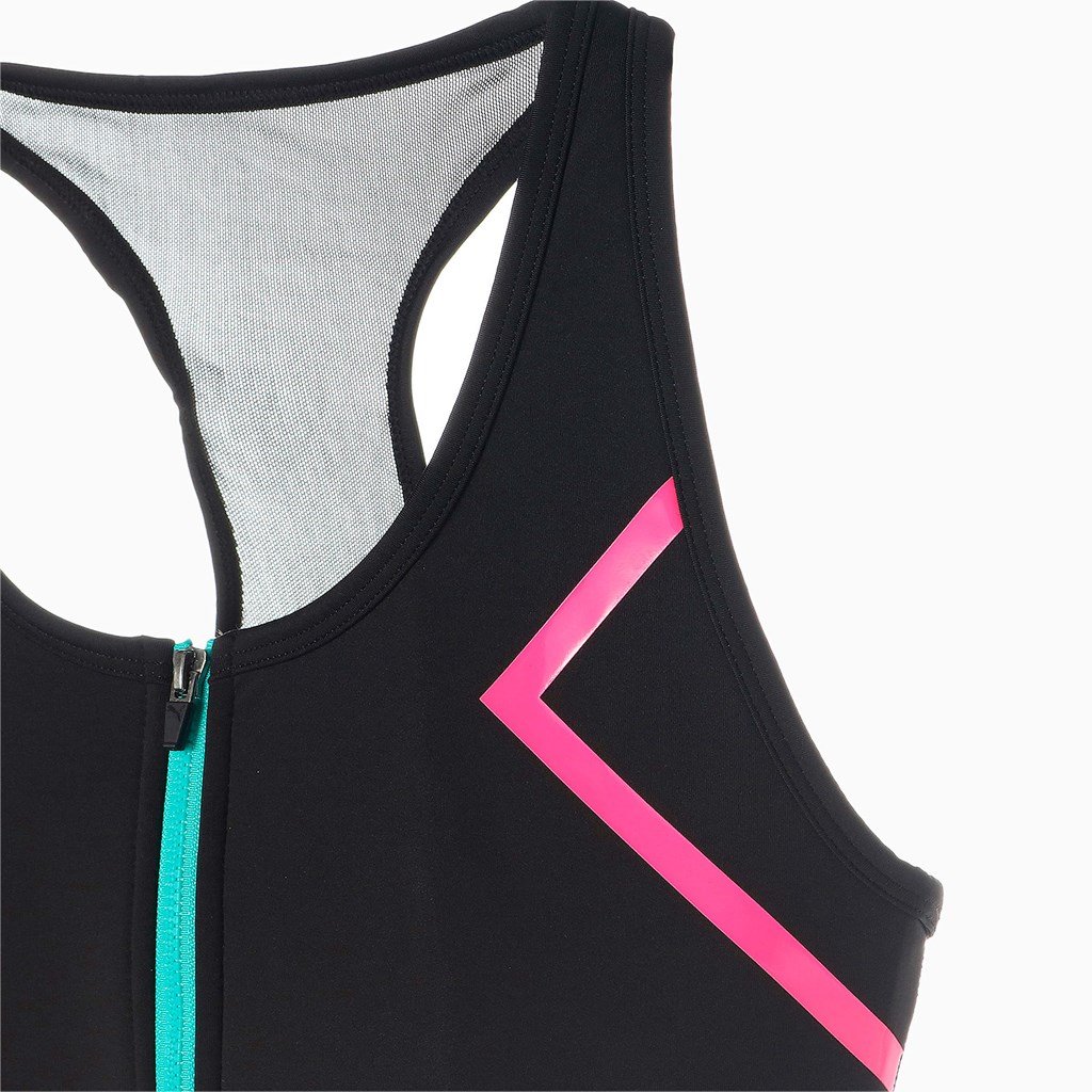 Black Puma PUMA x BARBELLS FOR BOOBS Zip Front Training Women's Sports Bra | 8021ULVEB