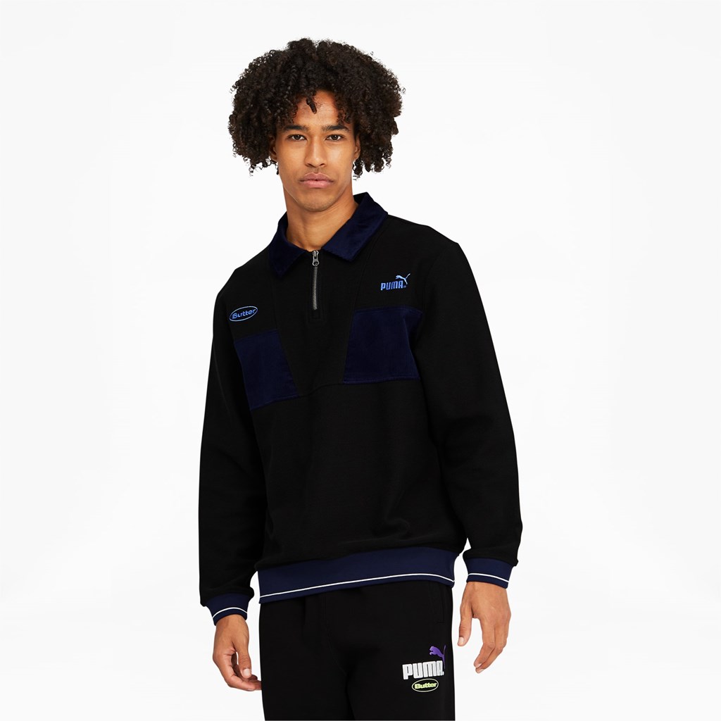 Black Puma PUMA x BUTTER GOODS Quarter-Zip Men\'s Sweater | 8106PXKYE