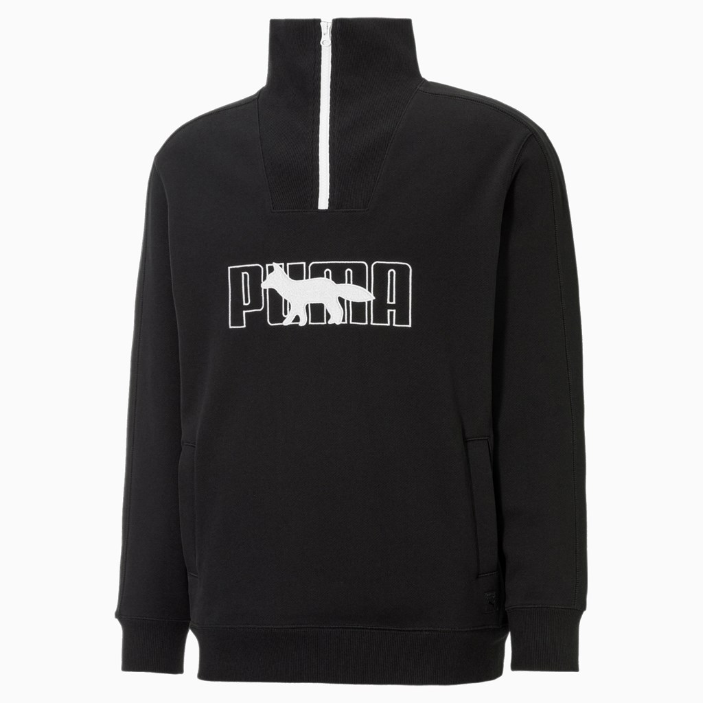 Black Puma PUMA x MAISON KITSUNE Half-Zip Men\'s Sweatshirt | 4759MFWBL