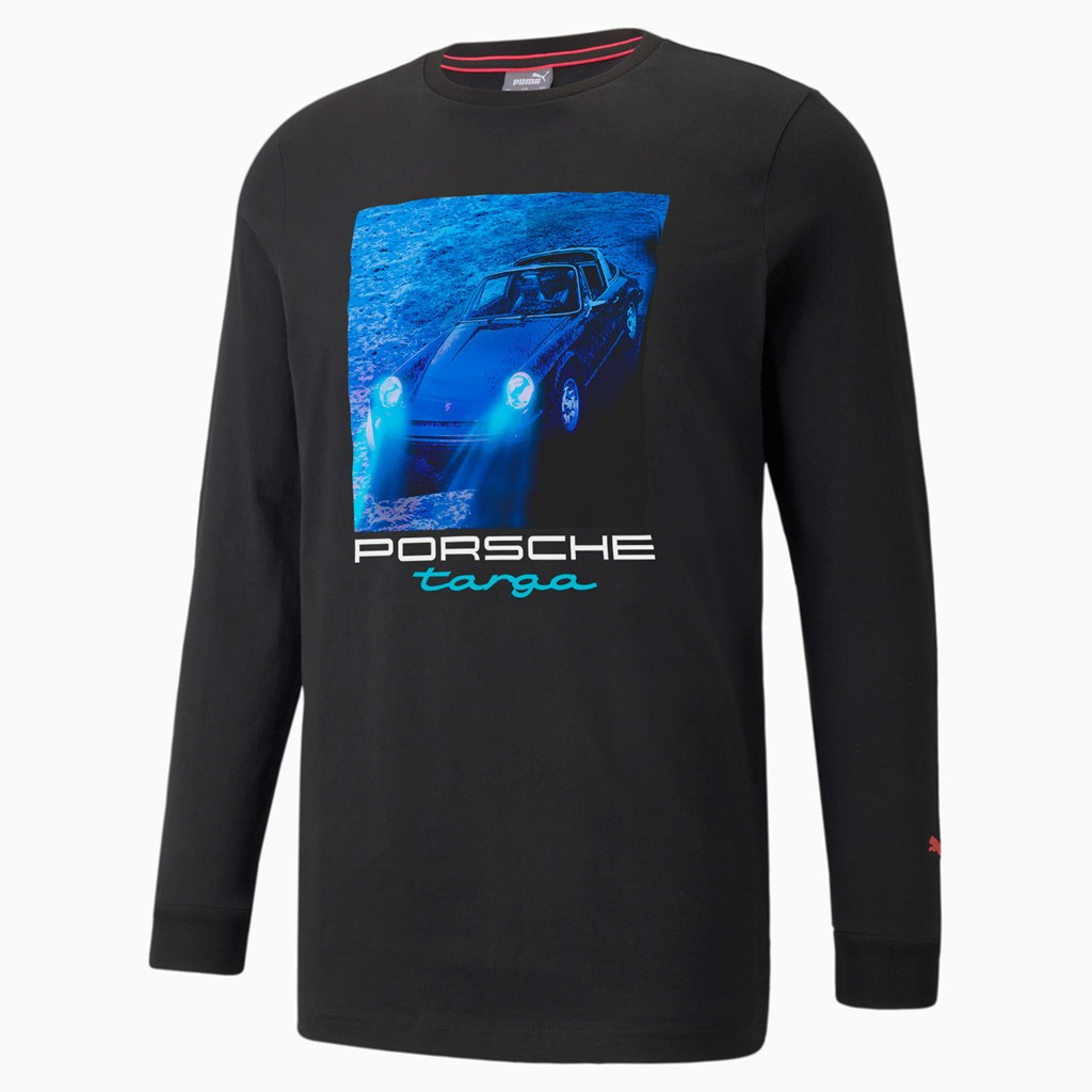 Black Puma Porsche Legacy Statement Long Sleeve Men's Tee | 7594PCDOF