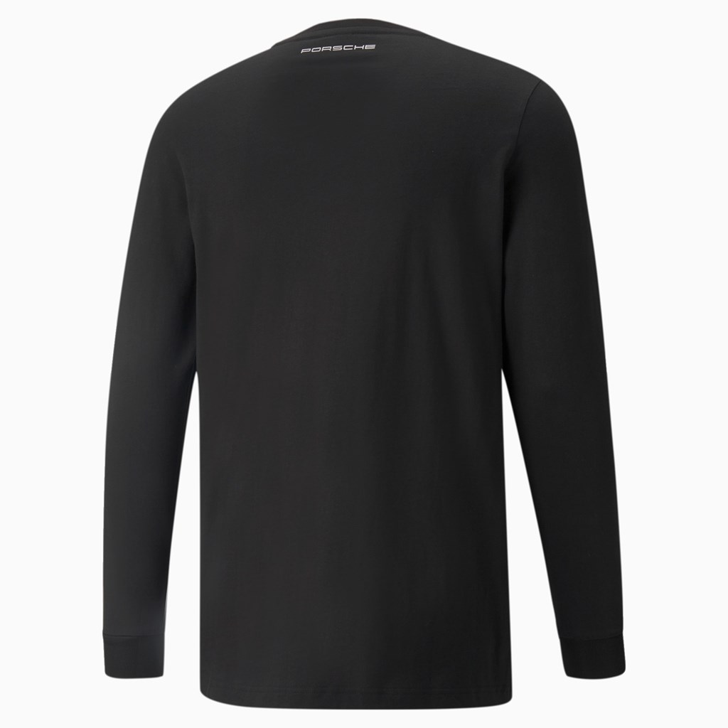 Black Puma Porsche Legacy Statement Long Sleeve Men's Tee | 7594PCDOF