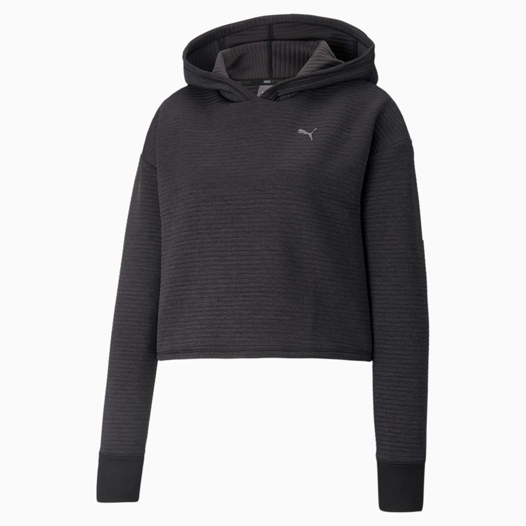 Black Puma STUDIO Textured Training Skimmer Women's Hoodie | 2134ZSXVE