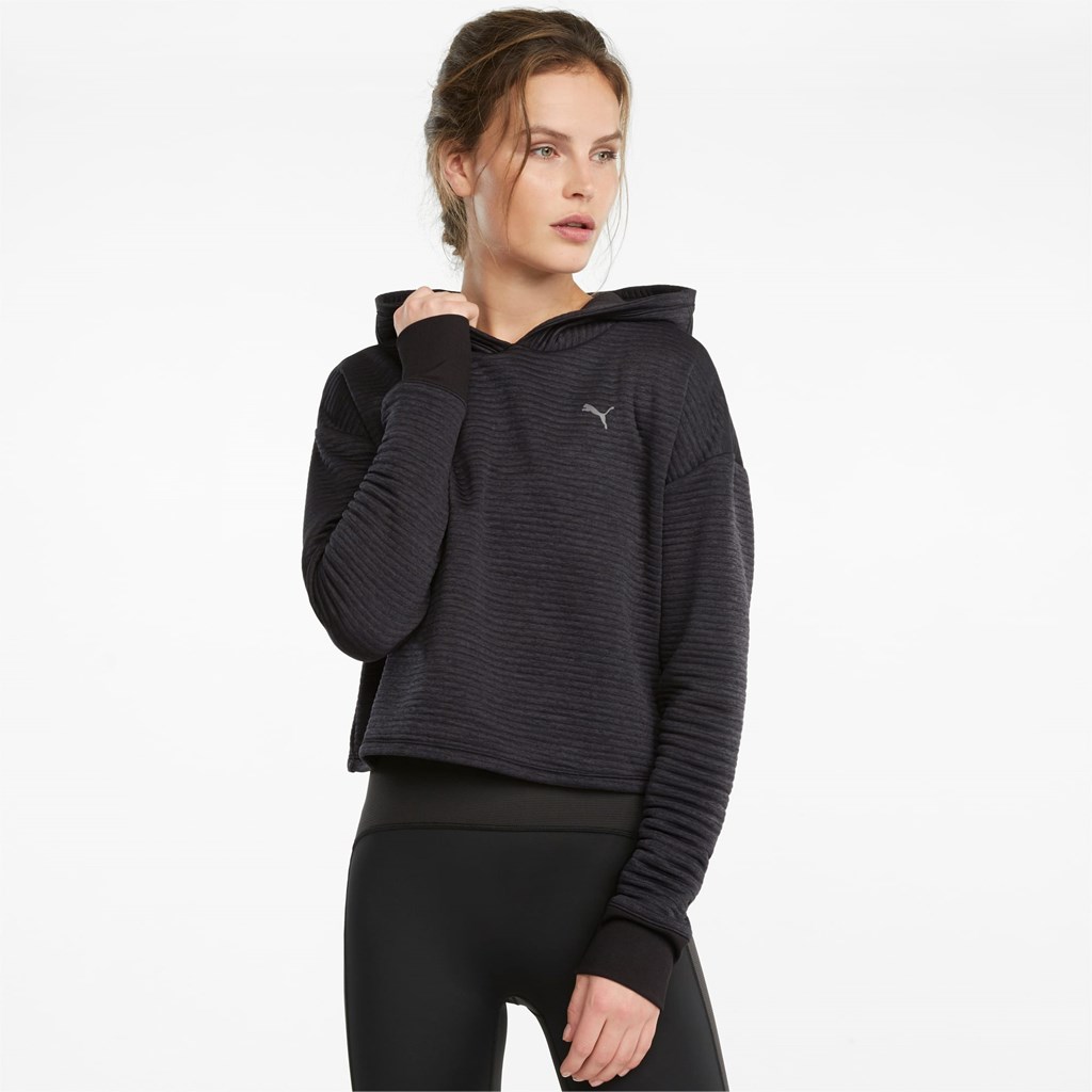 Black Puma STUDIO Textured Training Skimmer Women\'s Hoodie | 2134ZSXVE