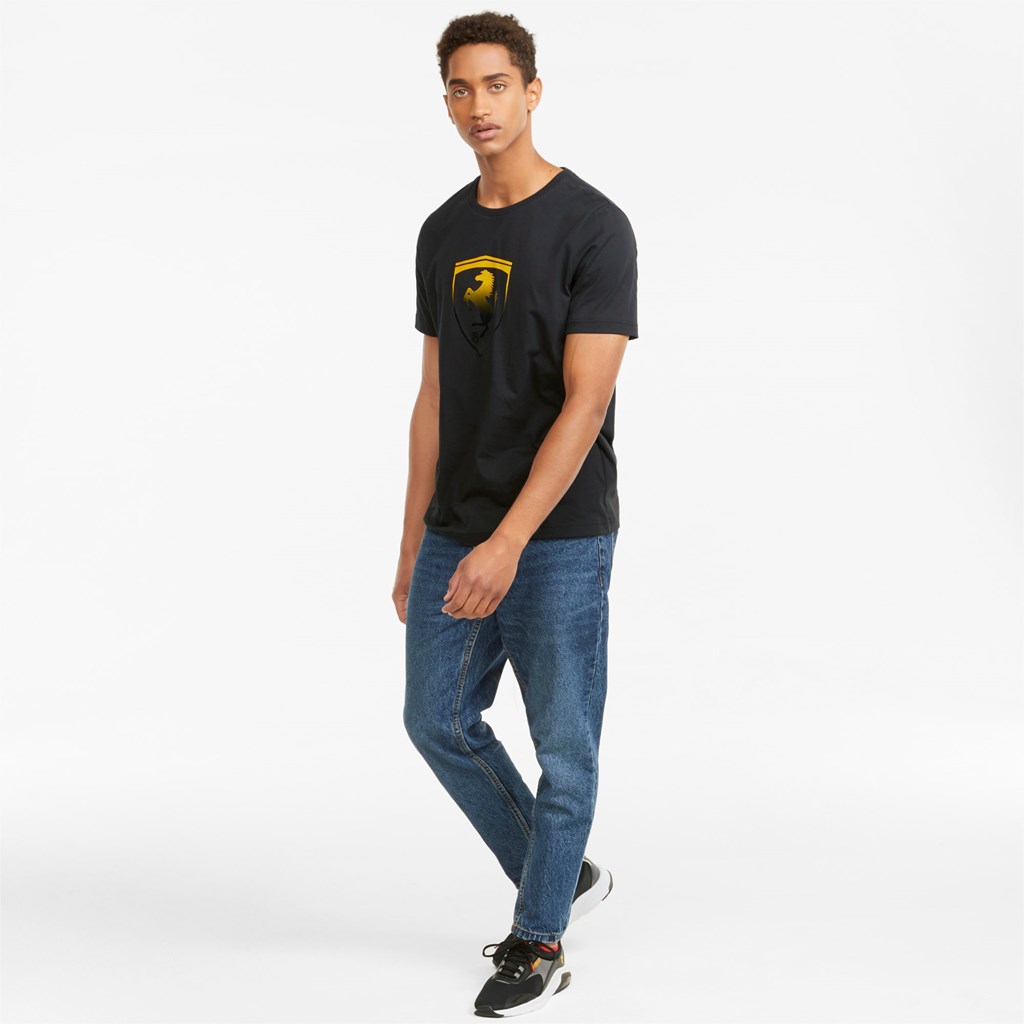 Black Puma Scuderia Ferrari Race Big Shield Men's Tee | 4875IKOFD