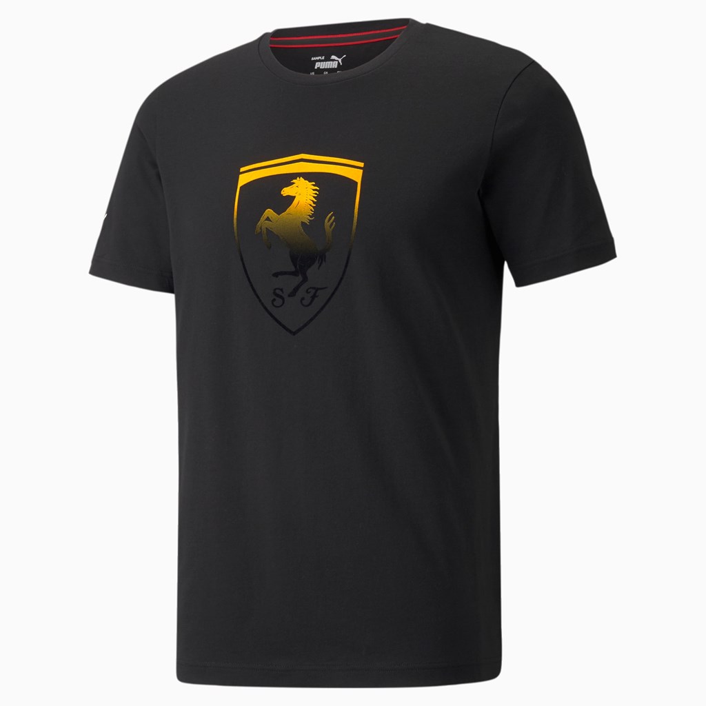 Black Puma Scuderia Ferrari Race Big Shield Men's Tee | 4875IKOFD