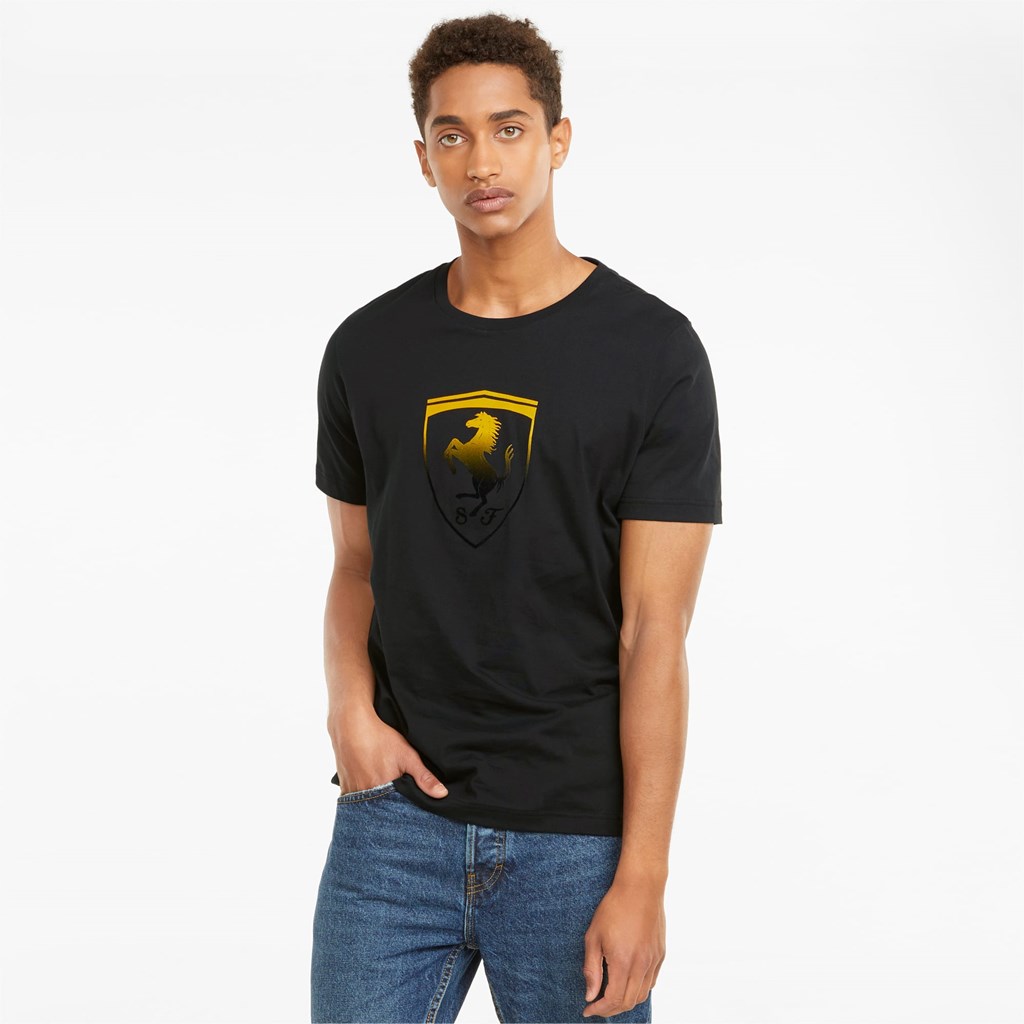 Black Puma Scuderia Ferrari Race Big Shield Men\'s Tee | 4875IKOFD