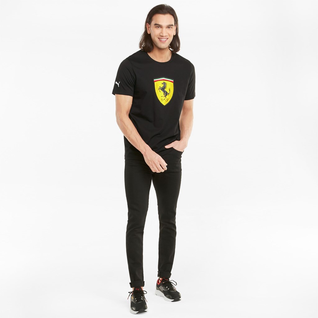 Black Puma Scuderia Ferrari Race Bold Colour Shield Men's Tee | 7248QACVB