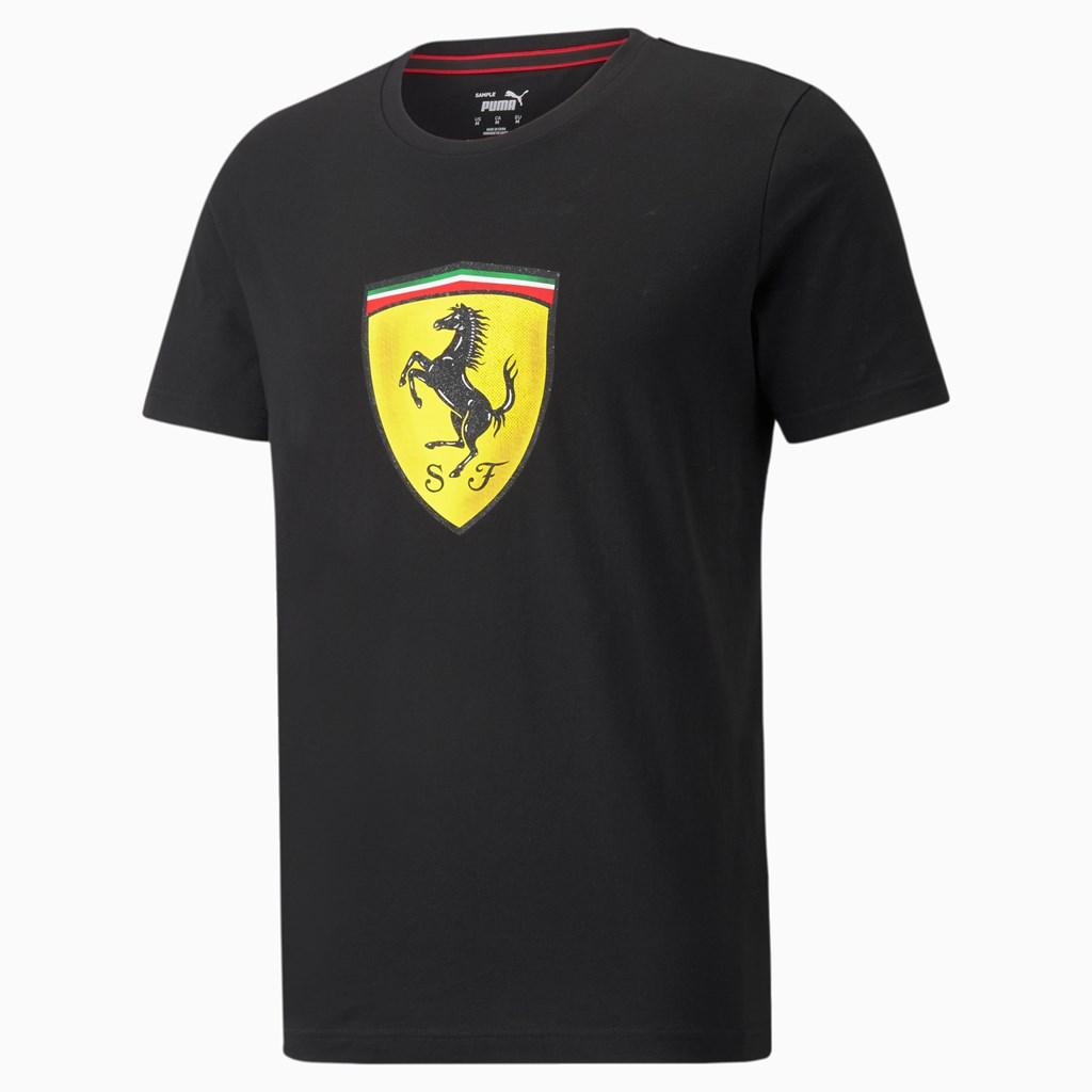 Black Puma Scuderia Ferrari Race Bold Colour Shield Men's Tee | 7248QACVB