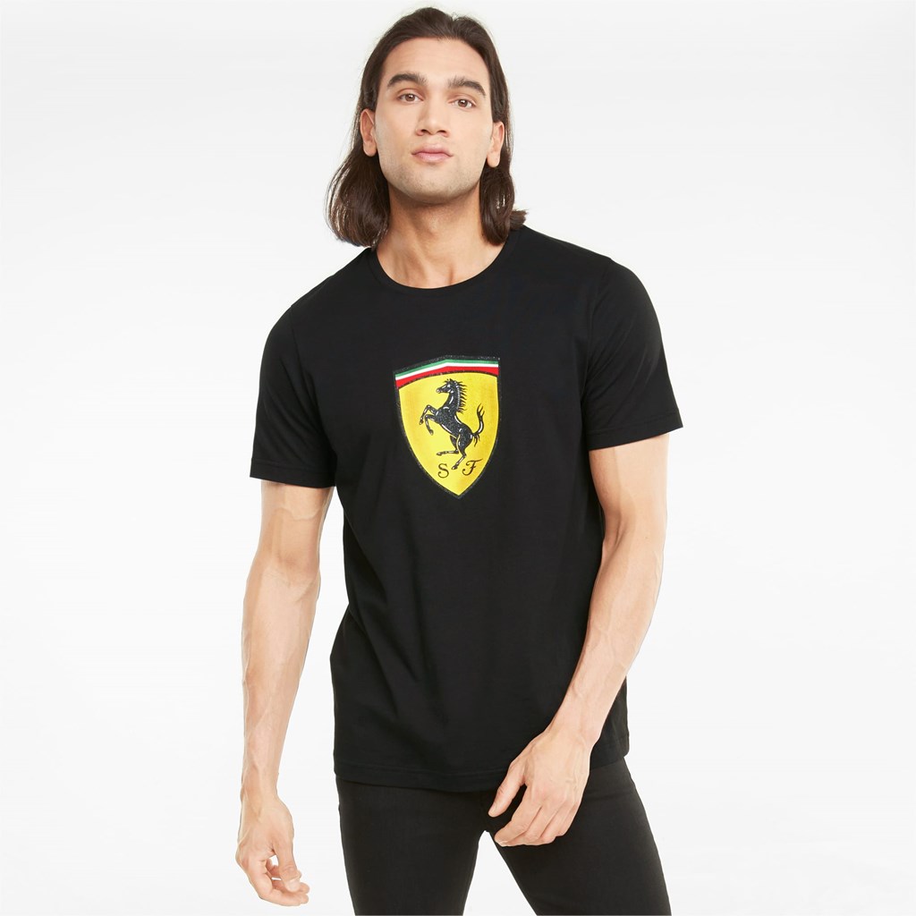 Black Puma Scuderia Ferrari Race Bold Colour Shield Men\'s Tee | 7248QACVB