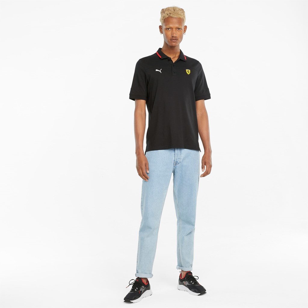 Black Puma Scuderia Ferrari Race Men's Polo Shirt | 3079ERJLO