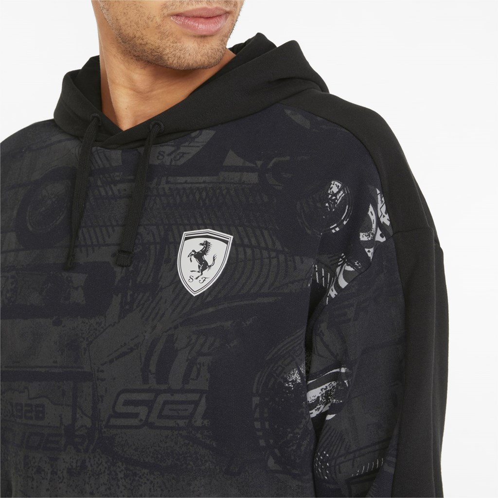 Black Puma Scuderia Ferrari Race Printed Men's Hoodie | 5130OYFCN