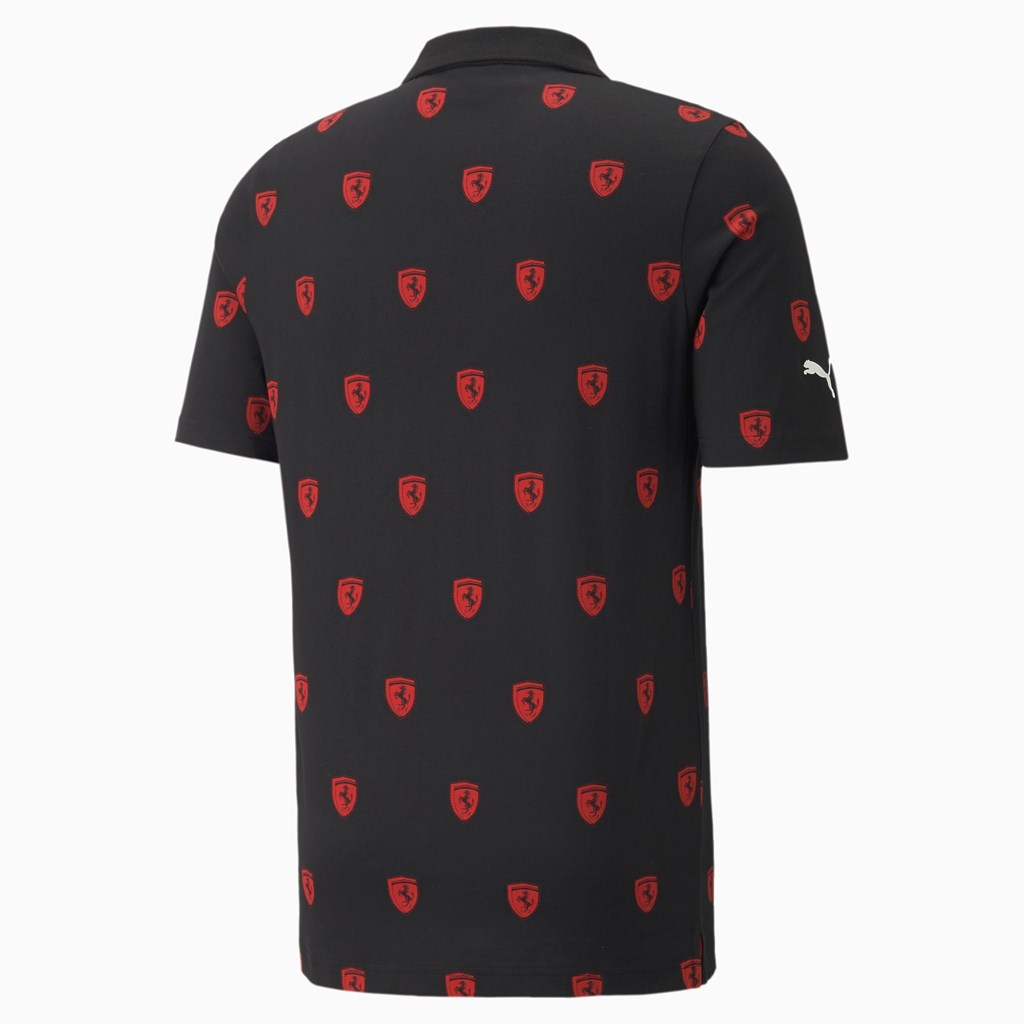 Black Puma Scuderia Ferrari Race Printed Motorsport Men's Polo Shirt | 9873MBOFY