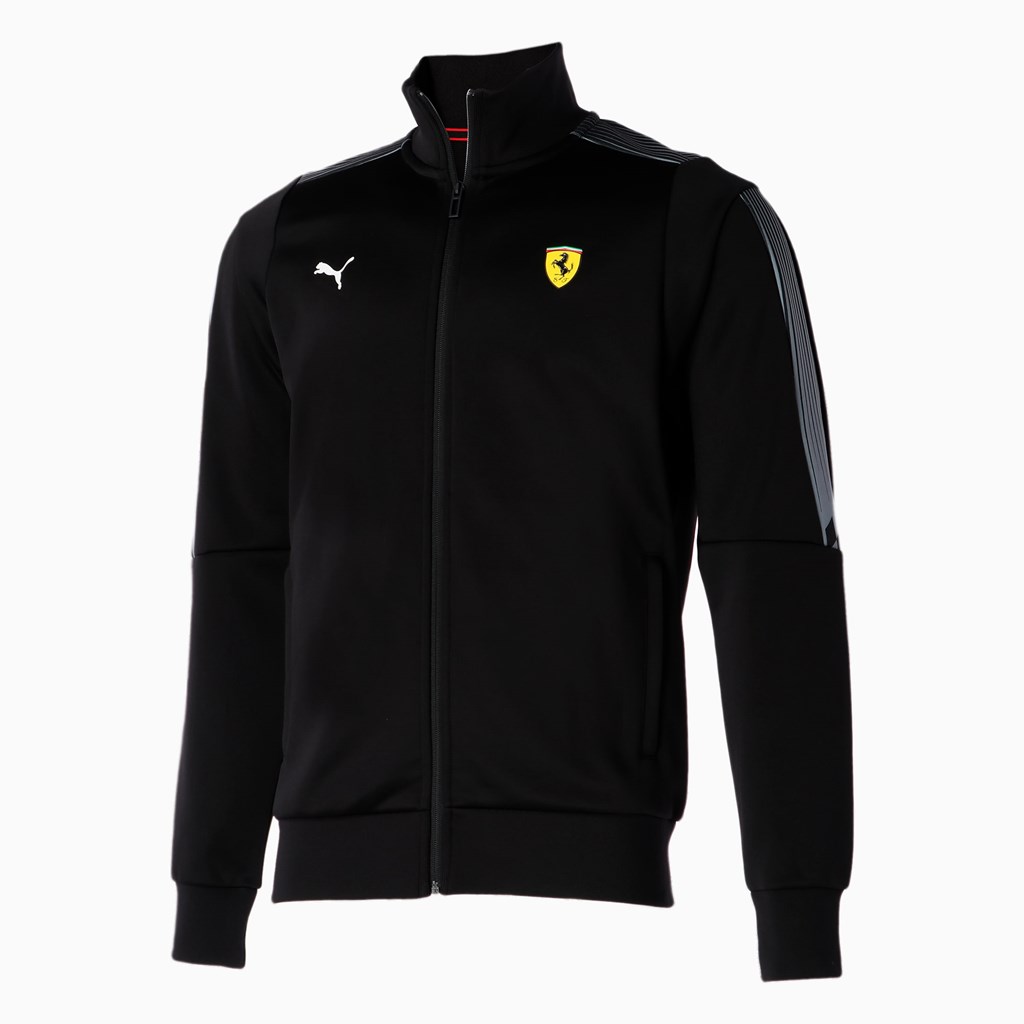 Black Puma Scuderia Ferrari Race T7 Track Men\'s Jacket | 4690IFSDK