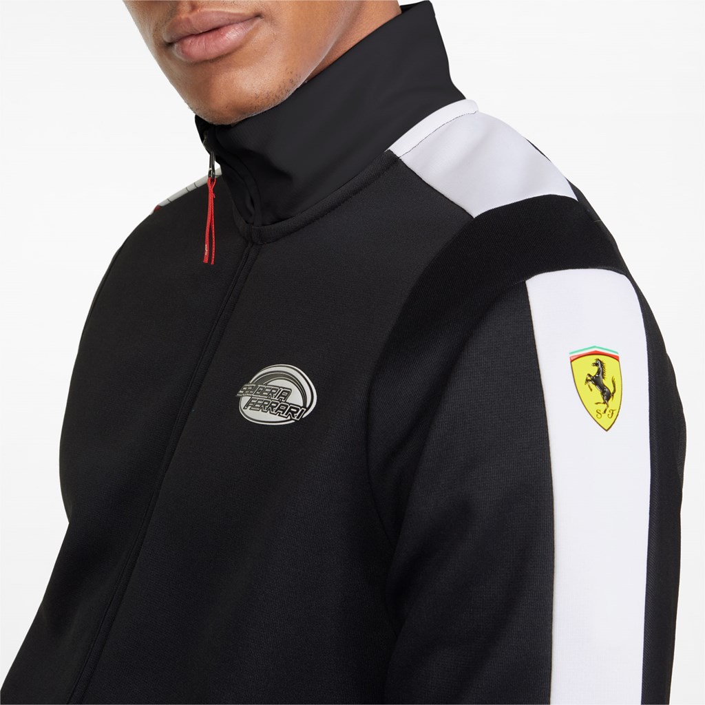 Black Puma Scuderia Ferrari Race T7 Track Men's Jacket | 6542QTFVH