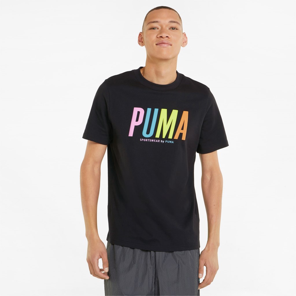 Black Puma Sportswear by PUMA Graphic Men\'s Tee | 5106SCGKE