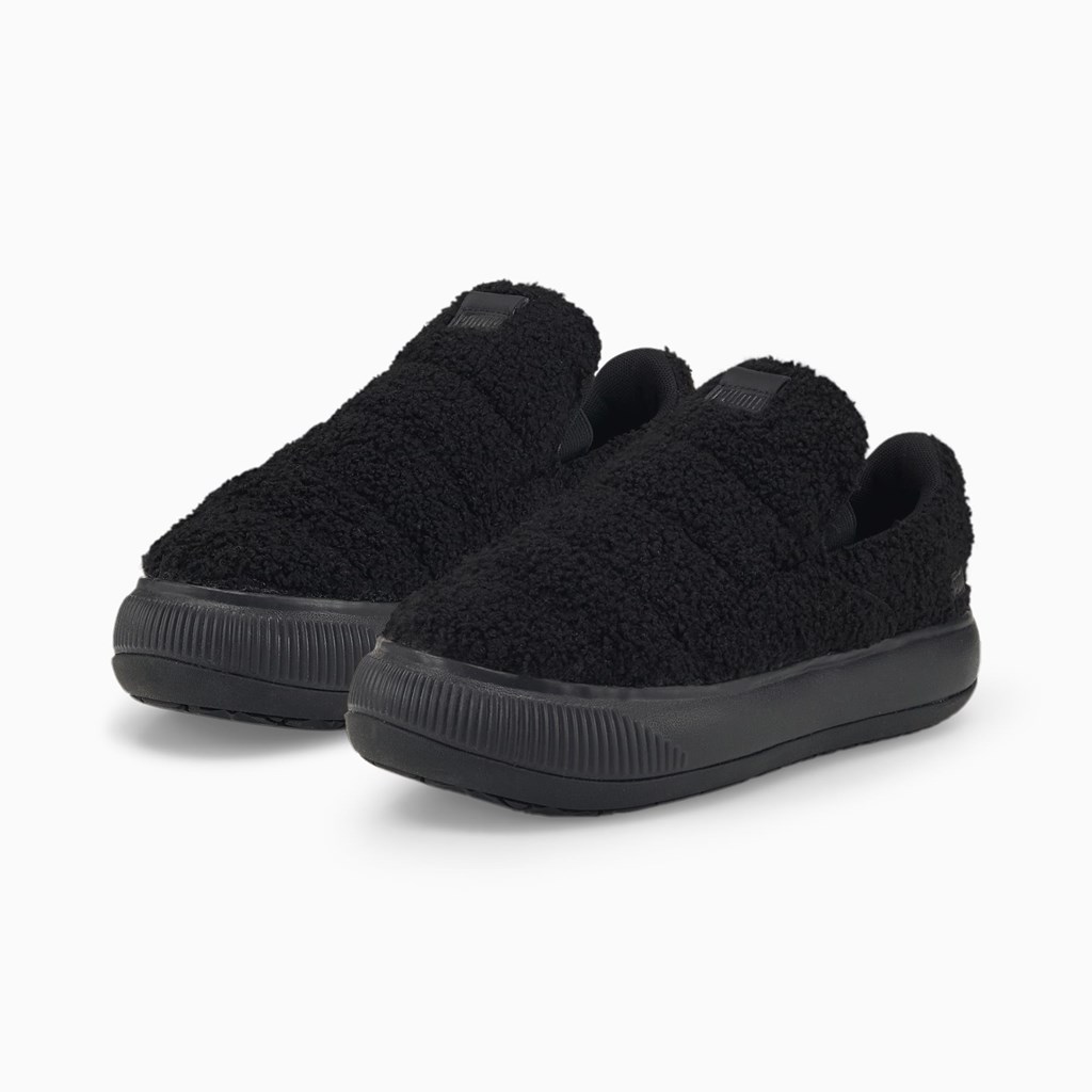 Black Puma Suede Mayu Slip-On Teddy  Women's Shoes | 6485JRCMO