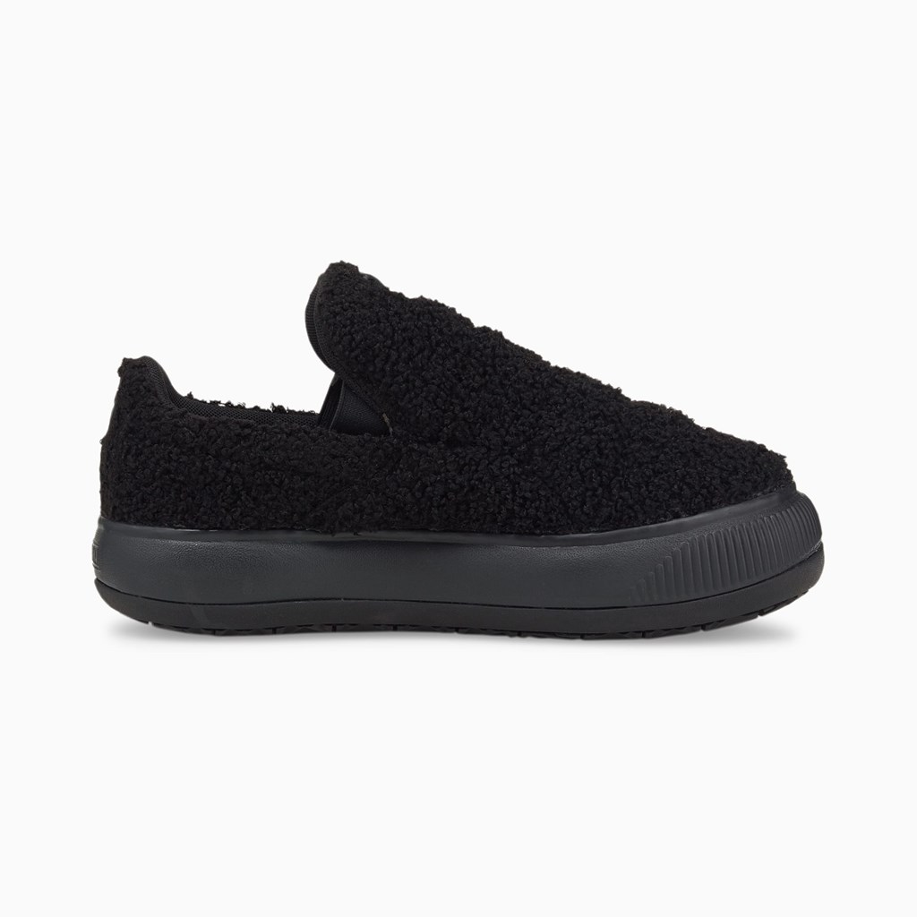 Black Puma Suede Mayu Slip-On Teddy  Women's Shoes | 6485JRCMO