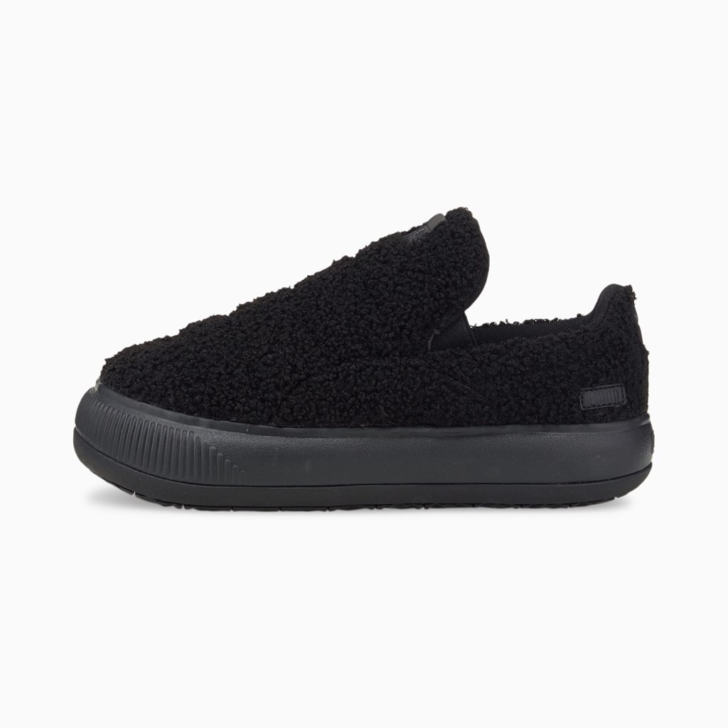 Black Puma Suede Mayu Slip-On Teddy  Women\'s Shoes | 6485JRCMO