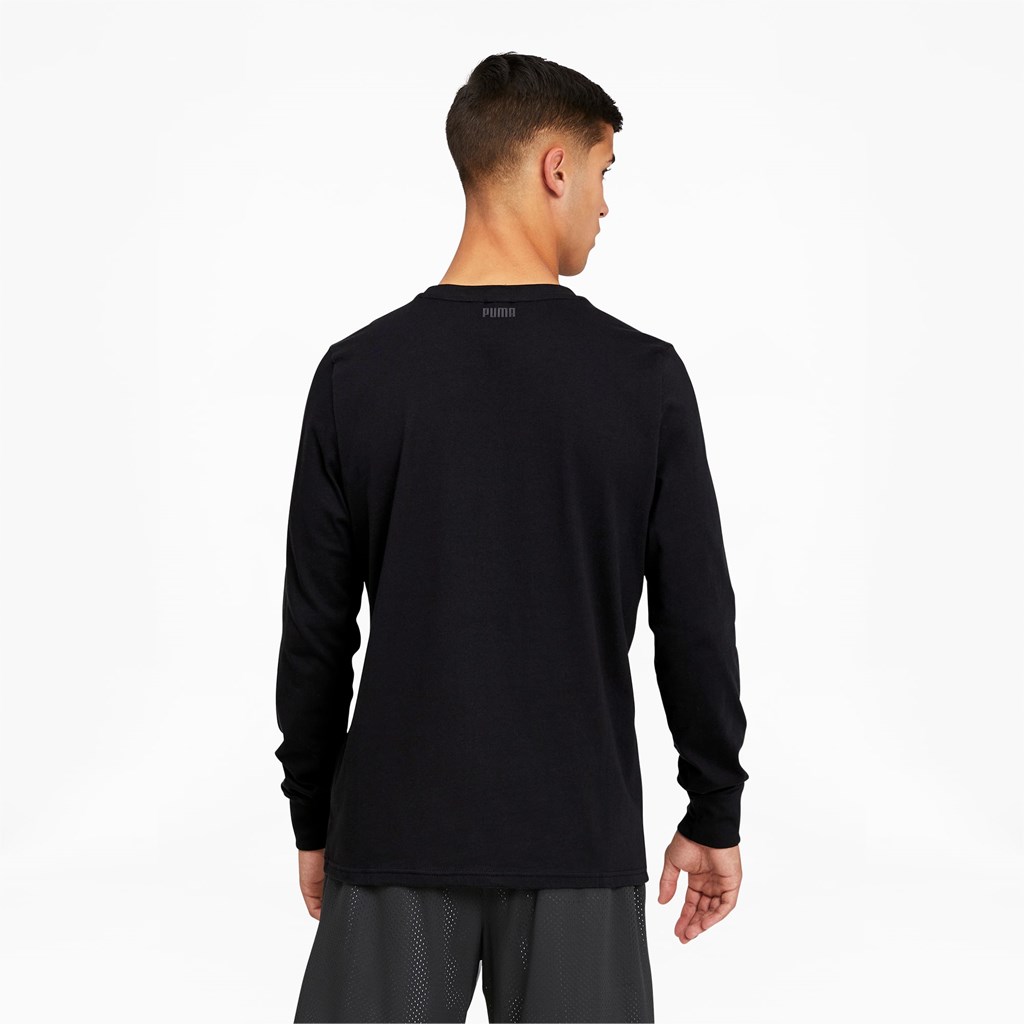 Black Puma Timeout Long Sleeve Basketball Men's Tee | 8962QRGPK