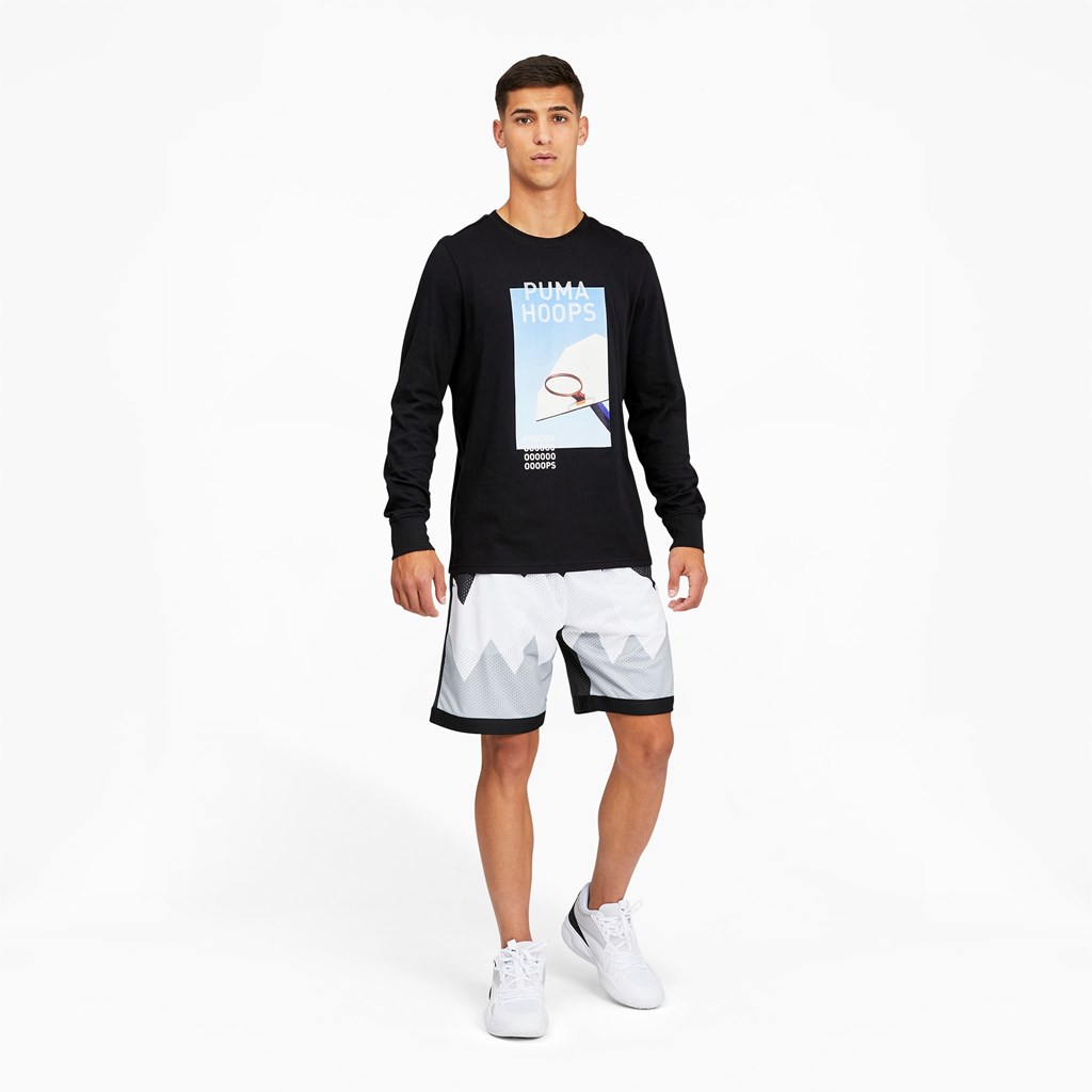 Black Puma Timeout Long Sleeve Basketball Men's Tee | 8962QRGPK