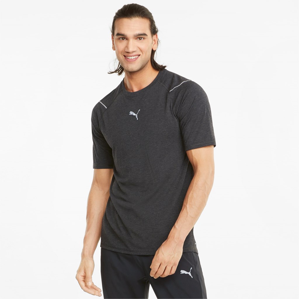 Black Puma Wool Short Sleeve Men\'s Running Tees | 7263YUORJ