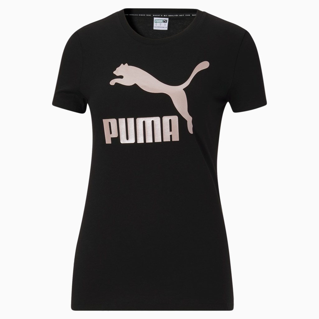 Black / Rose Gold Puma Classics Logo Women's Tee | 1209NJDGV