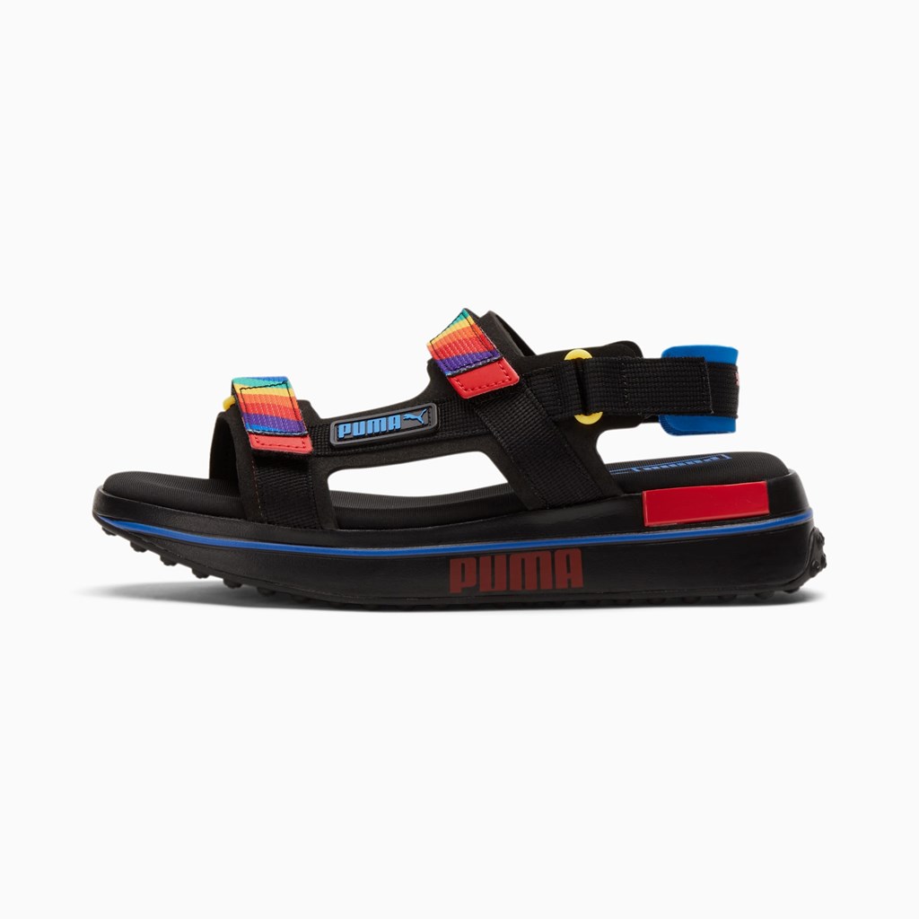 Black Royal / High Risk Red Puma Future Rider Rainbow  Women\'s Sandals | 6487MOCTL