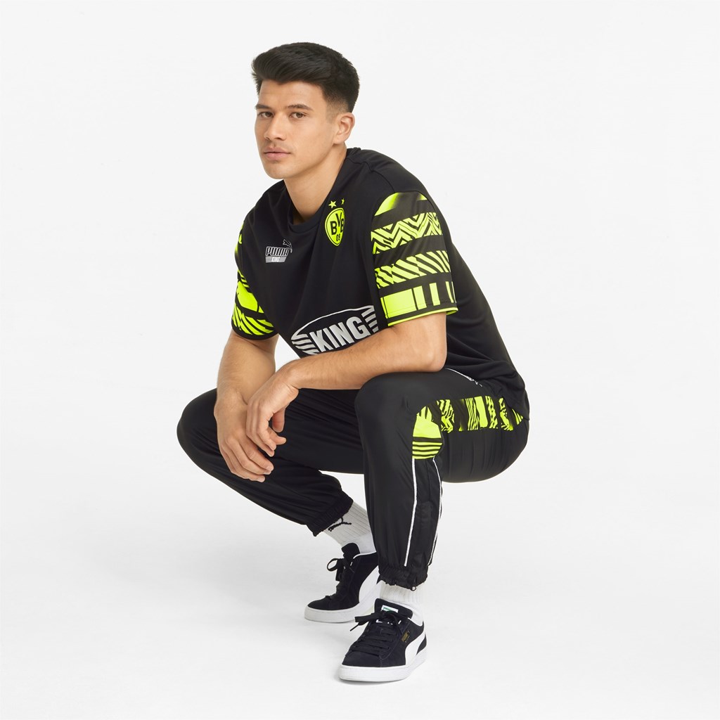 Black / Safety Yellow Puma BVB FtblHeritage Men's Jersey | 8563BXTEY