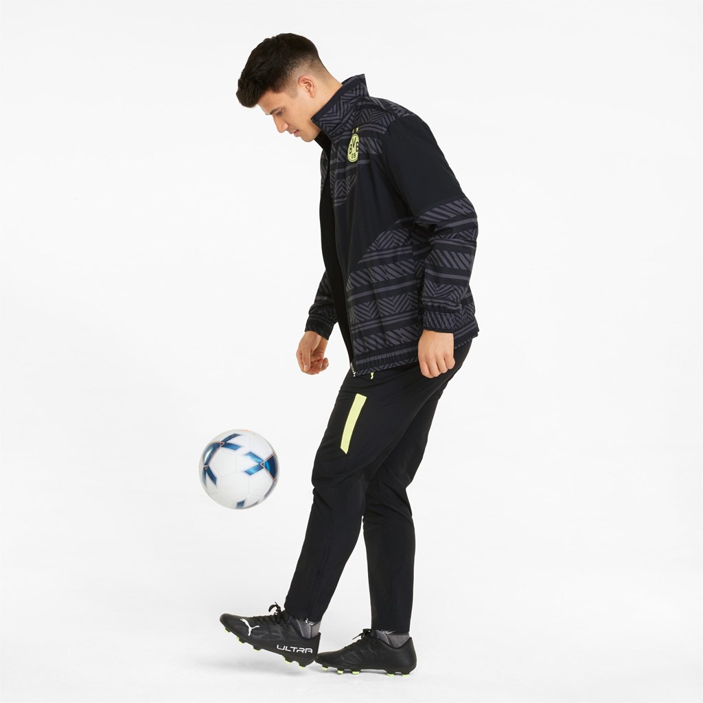 Black / Safety Yellow Puma BVB Prematch Soccer Men's Jacket | 4652ZFLMJ