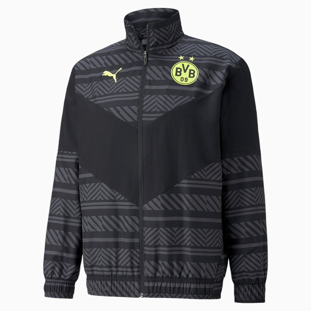 Black / Safety Yellow Puma BVB Prematch Soccer Men's Jacket | 4652ZFLMJ