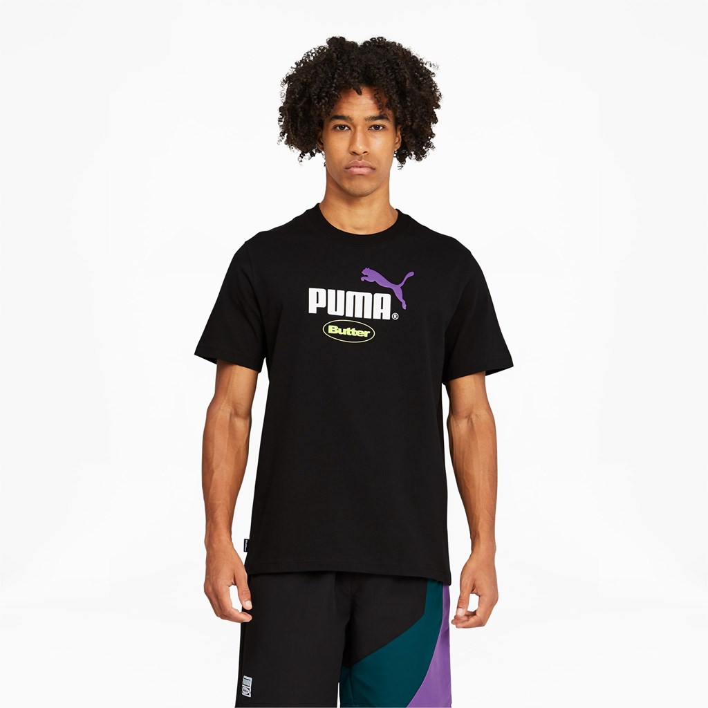 Black / Sharp Green Puma PUMA x BUTTER GOODS Graphic Men\'s Tee | 8126QEAWS